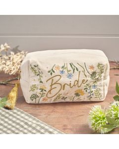 WEDDING BRIDE EMBROIDERY AND GLASS BEADS VELVET RECTANGULAR MAKE-UP BAG