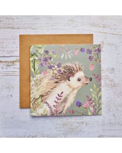 WOODLAND BERRY HEDGEHOG CARD GREEN WITH AUTUMN FOLIAGE