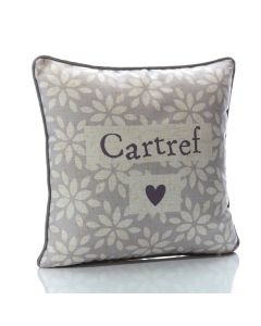 WELSH CARTREF GREY AND WHITE FLOWER CUSHION