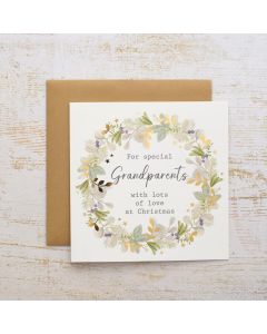 FOR SPECIAL GRANDPARENTS AT CHRISTMAS WREATH WITH GOLD FOIL CARD