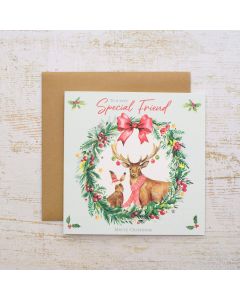 TO A VERY SPECIAL FRIEND WOODLAND ANIMALS CHRISTMAS WREATH CARD