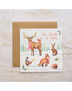 FROM OUR FAMILY TO YOURS WOODLAND ANIMAL SCENE CHRISTMAS CARD