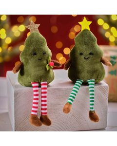JINGLE AND JOY TREE SHELF SITTER WITH STRIPED RED LEGS 2 ASSTD