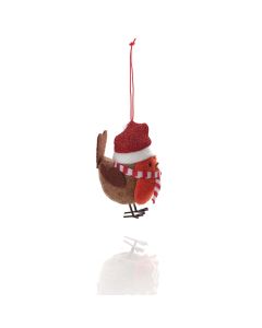 JINGLE AND JOY FABRIC ROBIN WITH HAT, SCARF AND FEET HANGER