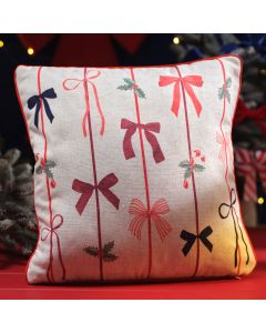 MERRY LITTLE BOWS PRINTED POLYESTER/LINEN SQUARE CHRISTMAS CUSHION WITH ZIP