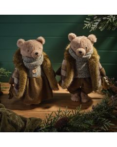 EVERGREEN DRESSED STANDING PLUSH BOY AND GIRL BEAR ORNAMENT 2 ASST