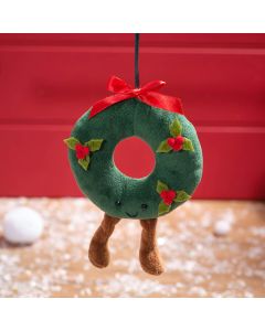 FESTIVE FUN POLYESTER NOVELTY WREATH HANGER WITH RED BOW AND HOLLY