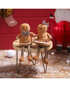 FESTIVE FUN POLYESTER GINGERBREAD GIRL AND BOY SHELF SITTER 2 ASSTD
