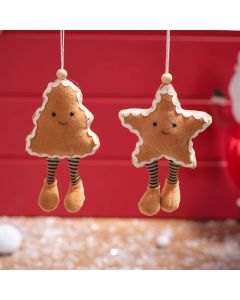 FESTIVE FUN POLYESTER GINGERBREAD STAR AND TREE HANGER 2 ASSTD