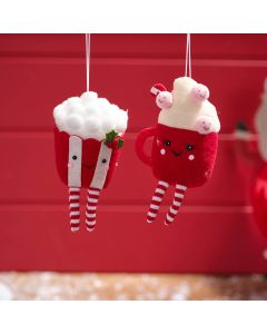 FESTIVE FUN POLYESTER NOVELTY HANGER 2 ASSTD HOT CHOCOLATE AND POPCORN