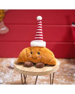 FESTIVE FUN PLUSH DECORATIVE STRIPE HAT SITTING CLAUDE THE CROISSANT