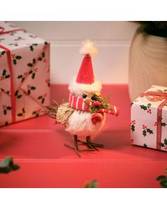 HOLLIES AND BERRIES MIXED TEXTILE STANDING BIRD