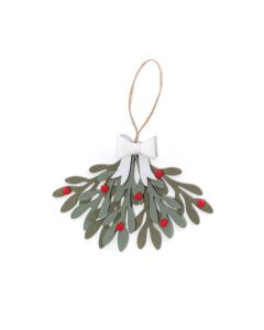 HOLLIES AND BERRIES POLYESTER FABRIC FELT MISTLETOE WITH BOW HANGER