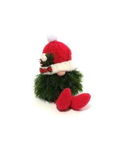 HOLLIES AND BERRIES FAUX FOLIAGE GONK WITH KNITTED HAT DECORATIVE FABRIC SITTING ORNAMENT