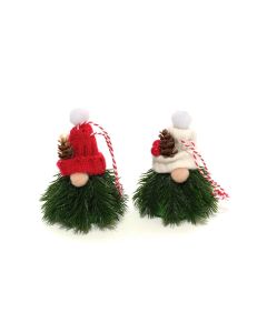 HOLLIES AND BERRIES FAUX FOLIAGE GONK WITH KNITTED HAT FABRIC HANGER 2 ASST