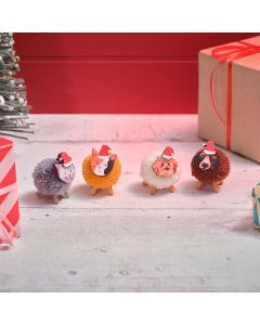 CHRISTMAS PETS DOG AND CAT WOOD AND FABRIC POM POM STANDING ORNAMENT 4 ASSTD WITH TRAY OF 24