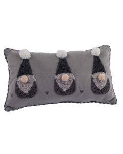 XMAS GONK CUSHION GREY FABRIC WITH 3D NOSES & POM POM HATS*+