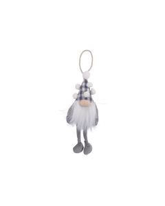 XMAS GONK HANGER GREY FABRIC WITH B & W GINGHAM POM POM HAT*