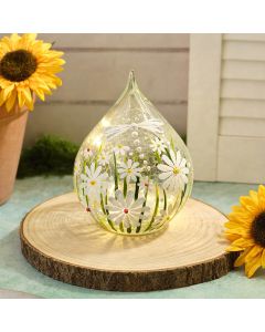 BLOSSOM AND BLOOM HAND PAINTED GLASS LED TEARDROP WITH RAISED DETAIL