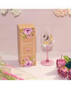 FLORAL CELEBRATION GOLD PRINT 21 BIRTHDAY WINE GLASS IN GIFT BOX
