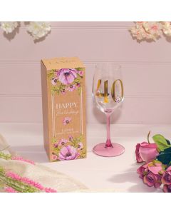 FLORAL CELEBRATION GOLD PRINT 40 BIRTHDAY WINE GLASS IN GIFT BOX