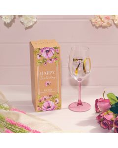 FLORAL CELEBRATION GOLD PRINT 70 BIRTHDAY WINE GLASS IN GIFT BOX