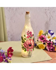 FLORAL SERENADE HAND PAINTED LILAC FLOWERS WITH RAISED GOLD DETAIL FROSTED LED GLASS BOTTLE