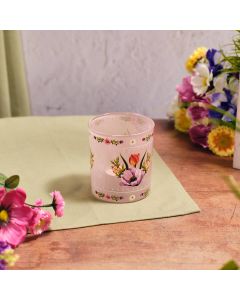 FLORAL SERENADE LILAC MIXED FLOWERS MILKY GLASS TEA LIGHT HOLDER