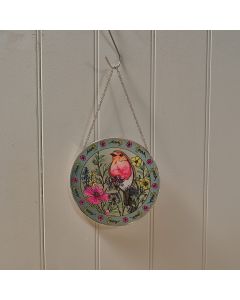 GARDEN BIRDS ROBIN STAINED GLASS HANGER WITH GIFT BOX
