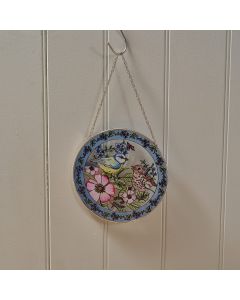 GARDEN BIRDS BLUE TIT AND THRUSH STAINED GLASS HANGER WITH GIFT BOX