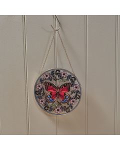 GARDEN BIRDS BUTTERFLY STAINED GLASS HANGER WITH GIFT BOX