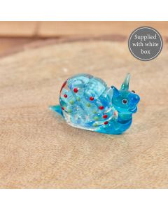 GLASS SNAIL ORNAMENT IN BOX MOTTLED BLUE WITH SPOTS