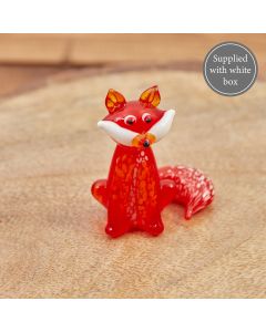 GLASS FOX ORNAMENT IN BOX ORANGE WITH WHITE MARKINGS ON TAIL