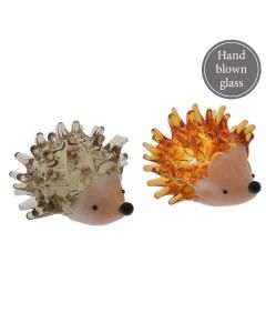 GLASS HEDGEHOG ORNAMENT 2 ASSTD GREY OR ORANGE