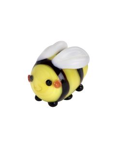 GLASS BEE ORNAMENT YELLOW WITH BLACK STRIPES & WHITE WINGS