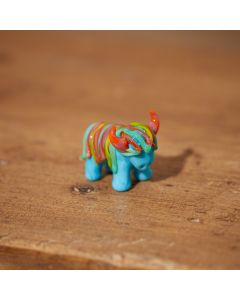 GLASS HIGHLAND COW ORNAMENT BLUE WITH MULTICOLOURED COAT