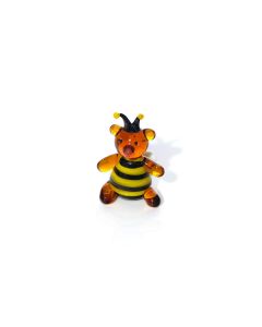 GLASS BEAR DRESSED AS BEE ORNAMENT HAND BLOWN