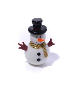 CHRISTMAS HAND BLOWN GLASS WHITE SNOWMAN ORNAMENT