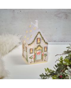 HOLLY COTTAGE GLASS LED LIGHT UP HOUSE WITH GIFT BOX