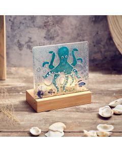 OCTOPUS HAND CRAFTED FUSED GLASS DOUBLE TEALIGHT HOLDER GIFT BOXED