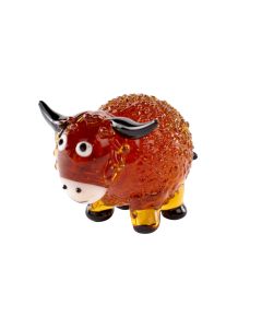 GLASS HIGHLAND COW ORNAMENT BOBBLY WITH BLACK HORNS HAND BLOWN