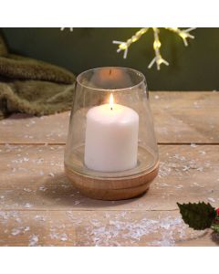 MANGO WOOD CANDLE HOLDER WITH GLASS LARGE