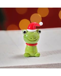 CHRISTMAS HAND BLOWN GLASS FROG WITH SANTA HAT ORNAMENT