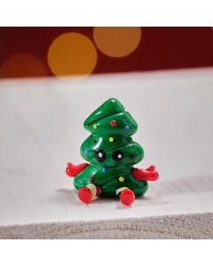 CHRISTMAS HAND BLOWN GLASS SITTING TREE ORNAMENT