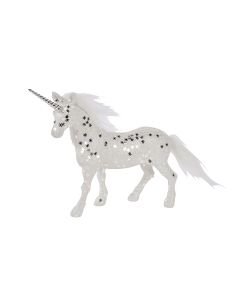 XMAS UNICORN ORNAMENT WHITE WITH STARS & SILVER HORN+++