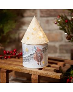 XMAS HIGHLAND COW LED LANTERN WITH CUTOUT SNOWFLAKES
