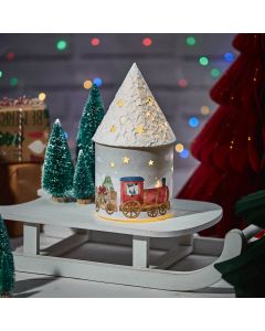 XMAS TRAIN LED LANTERN PAPER WITH CUTOUT STARS BOXED
