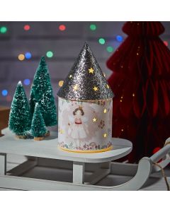 XMAS FAIRY LED LANTERN PAPER WITH SILVER GLITTER ROOF BOXED