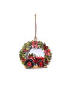 CHRISTMAS FARM METAL WREATH HANGER WITH TRACTOR