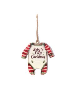 CHRISTMAS VINTAGE METAL BABYS FIRST CHRISTMAS HANGER
